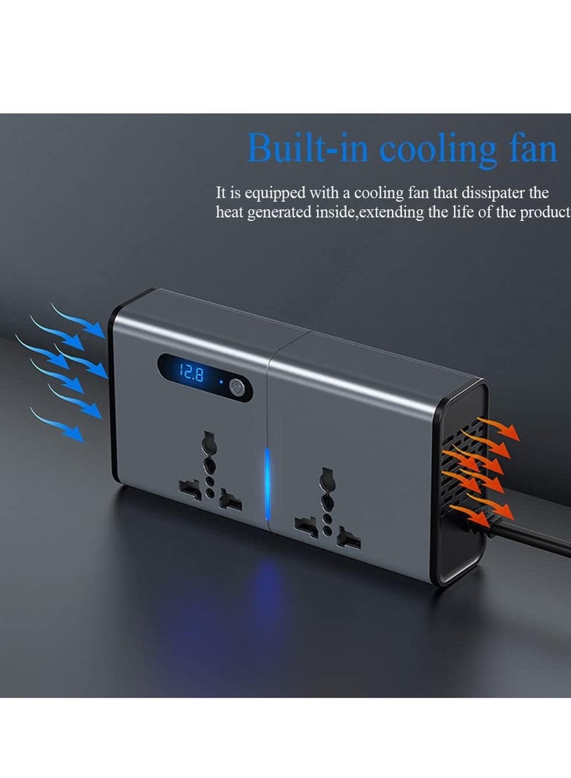 محول طاقة السيارة 200 واط، محول تيار مستمر 12/24 فولت إلى 220 فولت تيار متردد، محول شاحن 3 منافذ USB 1 Type-C مع مفتاح وشاشة LED الحالية، مناسب للسيارات وسيارات الدفع الرباعي والشاحنات - Image 4