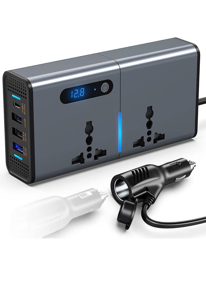 محول طاقة السيارة 200 واط، محول تيار مستمر 12/24 فولت إلى 220 فولت تيار متردد، محول شاحن 3 منافذ USB 1 Type-C مع مفتاح وشاشة LED الحالية، مناسب للسيارات وسيارات الدفع الرباعي والشاحنات - Image 1