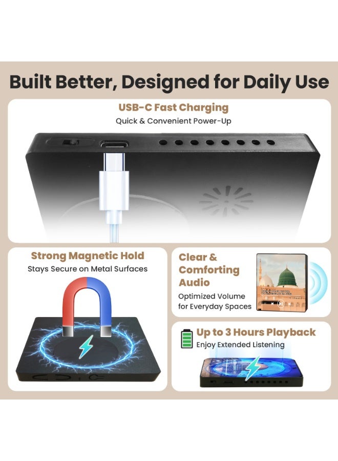 أنغولا باندا مكبر صوت مغناطيس للقرآن الكريم للثلاجة - مشغل سورة محمل مسبقا مع تلاوات إسلامية ، مغناطيسي محمول ، USB-C قابل لإعادة الشحن ، تحكم باللمس ، هدايا رمضان والعيد ، هدايا إسلامية (سورة البقرة) - Image 5