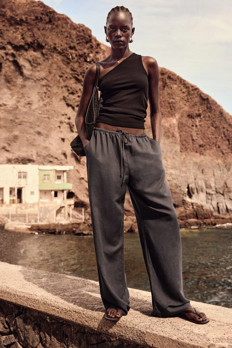 H&M Straight linen-blend trousers