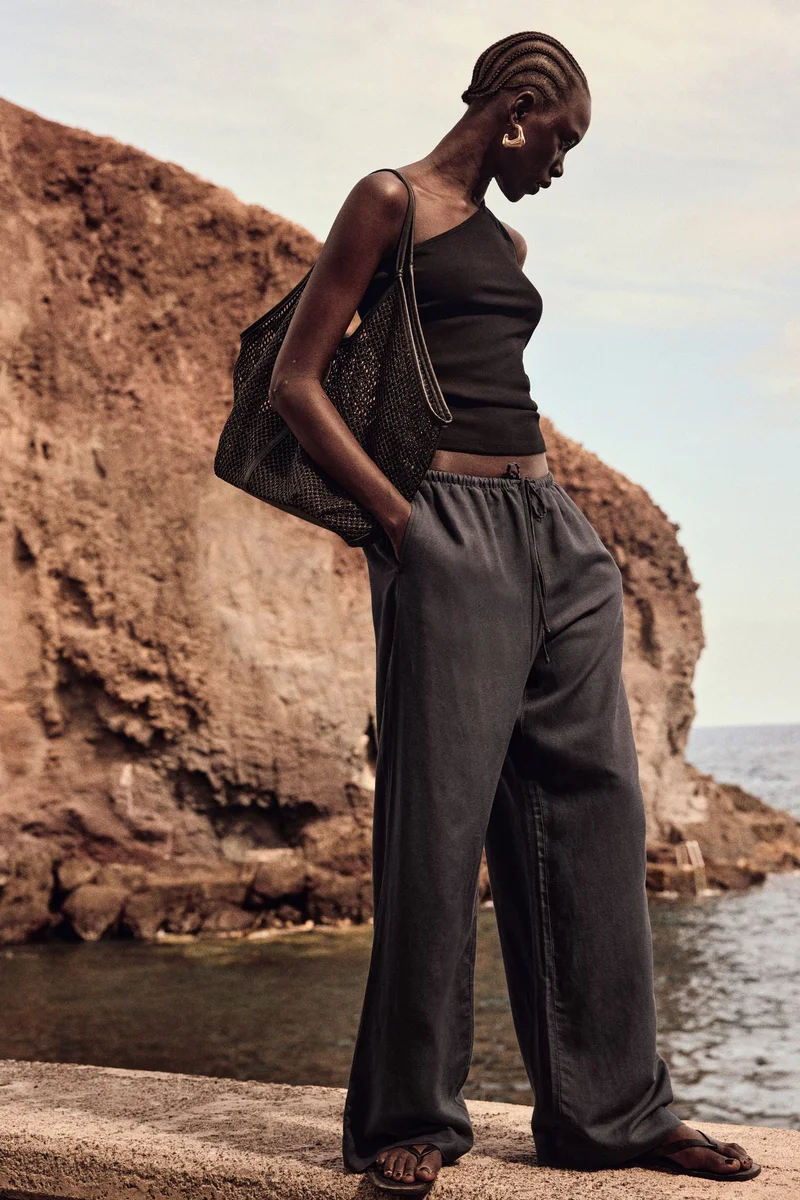 H&M Straight linen-blend trousers