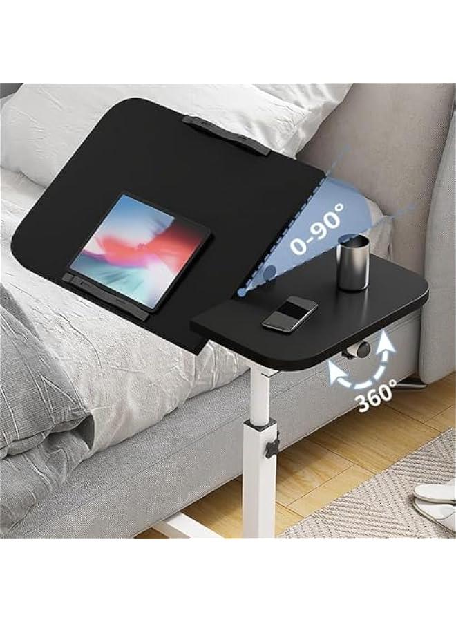 هوكور مكتب لابتوب قابل للرفع والدوران للمنزل والمكتب من بايبي، طاولة جانبية متحركة مع بكرات، حامل كمبيوتر قابل للتعديل، مع 4 عجلات، طاولة قهوة 60 × 40 (اسود) - Image 4