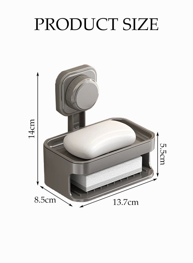 DUNISO حامل صابون مزدوج الطبقة، حامل صابون مثبت على الحائط، طبق صابون مع كوب شفط، حامل إسفنجة صابون قابل للإزالة ذات تصريف ذاتي، مقاوم للماء والرطوبة، بدون حفر، للحمام والدش، حوض الاستحمام ومغسلة المطبخ - Image 2