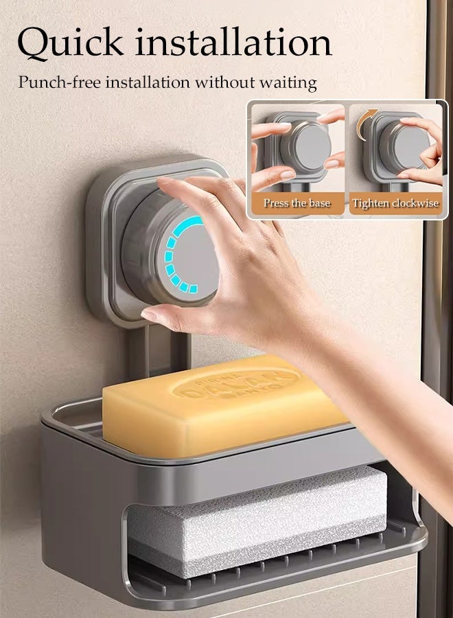 DUNISO حامل صابون مزدوج الطبقة، حامل صابون مثبت على الحائط، طبق صابون مع كوب شفط، حامل إسفنجة صابون قابل للإزالة ذات تصريف ذاتي، مقاوم للماء والرطوبة، بدون حفر، للحمام والدش، حوض الاستحمام ومغسلة المطبخ - Image 4