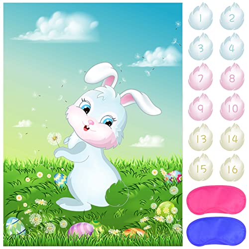 ASTARON Pin The Tail on The Bunny Game for Birthday Party Easter Party Game with 24 pcs Tail Stickers for Happy Easter Party Decoration Supplies - Image 1