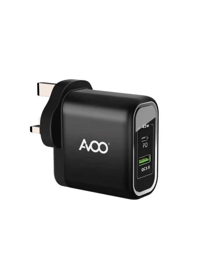 AVOO 45W USB and Type C Fast Charger PD Dual Port Power Delivery 3.0 Adapter Plug for iPhone 12 11 Pro Max X XR XS 8 SE 2020 iPad Samsung S20 Huawei P40 P30, Black - Image 4