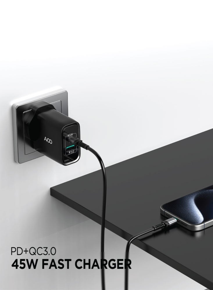 AVOO 45W USB and Type C Fast Charger PD Dual Port Power Delivery 3.0 Adapter Plug for iPhone 12 11 Pro Max X XR XS 8 SE 2020 iPad Samsung S20 Huawei P40 P30, Black - Image 5