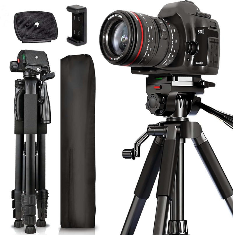 Adofys 76” Professional Aluminium Camera Tripod with Travel Bag and Phone Holder |Operating Height: 76 inch | Maximum Load Capacity up to 10kg | Compatible with All Cameras, Cell Phones, Projector - Image 1