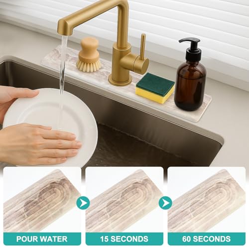 Deceram Diatomite Faucet Mat for Kitchen Sink Protector Stone Quick Dry Around Faucet Absorbent Mat Kitchen Sink Protector Water Catcher Splash Guard Stone Drying Tray for Bathroom Counter Accessories Decor - Image 2