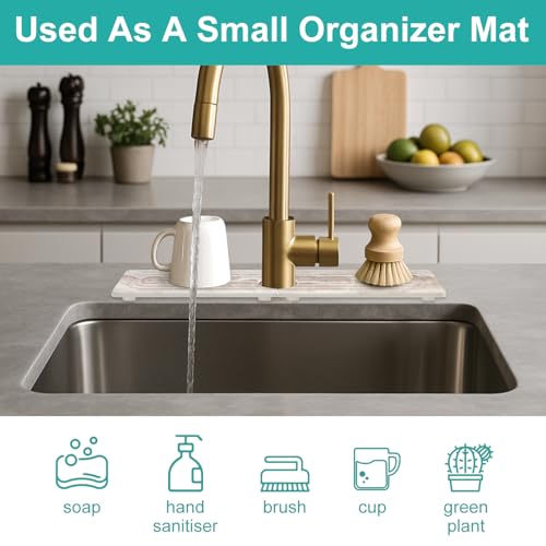 Deceram Diatomite Faucet Mat for Kitchen Sink Protector Stone Quick Dry Around Faucet Absorbent Mat Kitchen Sink Protector Water Catcher Splash Guard Stone Drying Tray for Bathroom Counter Accessories Decor - Image 3