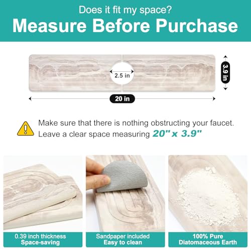 Deceram Diatomite Faucet Mat for Kitchen Sink Protector Stone Quick Dry Around Faucet Absorbent Mat Kitchen Sink Protector Water Catcher Splash Guard Stone Drying Tray for Bathroom Counter Accessories Decor - Image 4