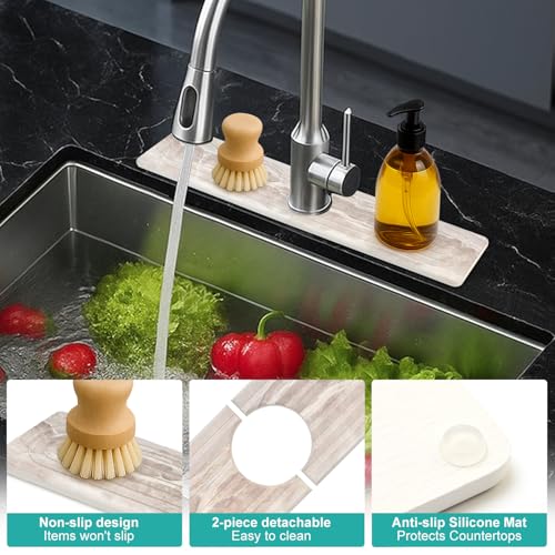 Deceram Diatomite Faucet Mat for Kitchen Sink Protector Stone Quick Dry Around Faucet Absorbent Mat Kitchen Sink Protector Water Catcher Splash Guard Stone Drying Tray for Bathroom Counter Accessories Decor - Image 5