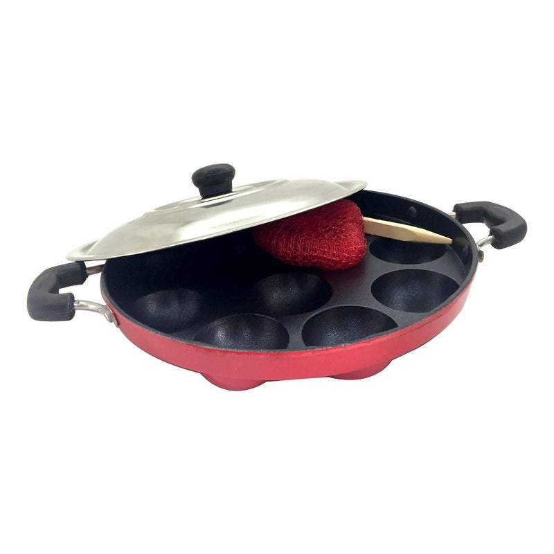 Shriya SHRIYA Appam Pan Patra Paniyaram Appam Maker with Stainless Steel Lid Aebleskiver Pan Ebelskiver Pancake Appachetty Paniyaral Diameter 9 Inch 
