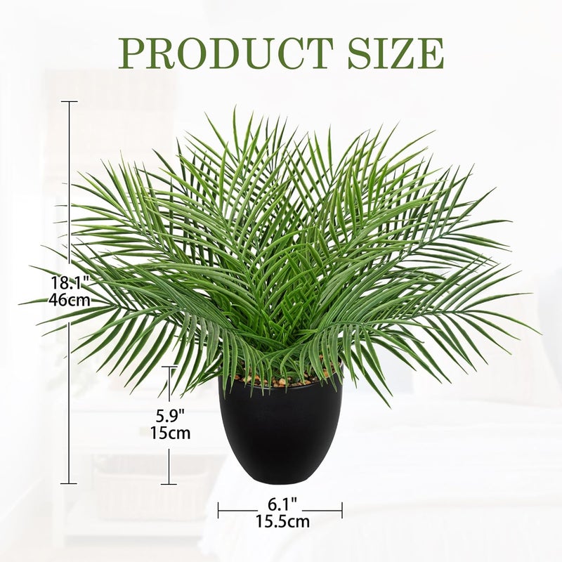 Briful Artificial Palm Plant in Black Pot, 18” Faux Tropical Tabletop Plant with 14 Realistic Leaves, Small Potted Palm Tree for Farmhouse, Coffee Table, Entryway, Bathroom, Shelf & Living Room Decor - Image 4