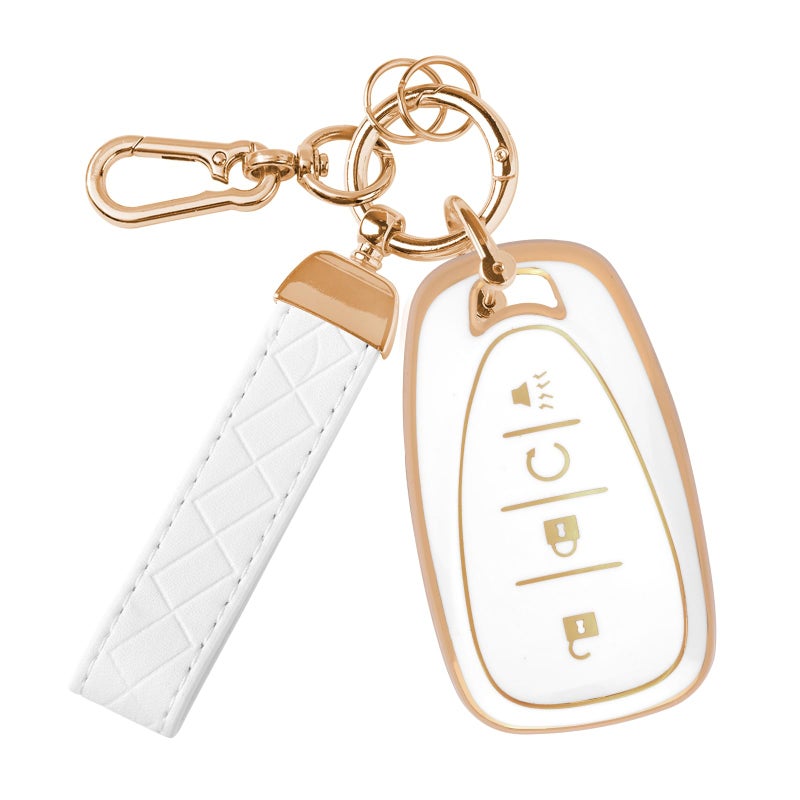Rislobx Key Fob Cover Fit for Chevy Key Car Key Case Protector for Volt Bolt Spark Equinox Traverse Trax 4 Buttons White - Image 3