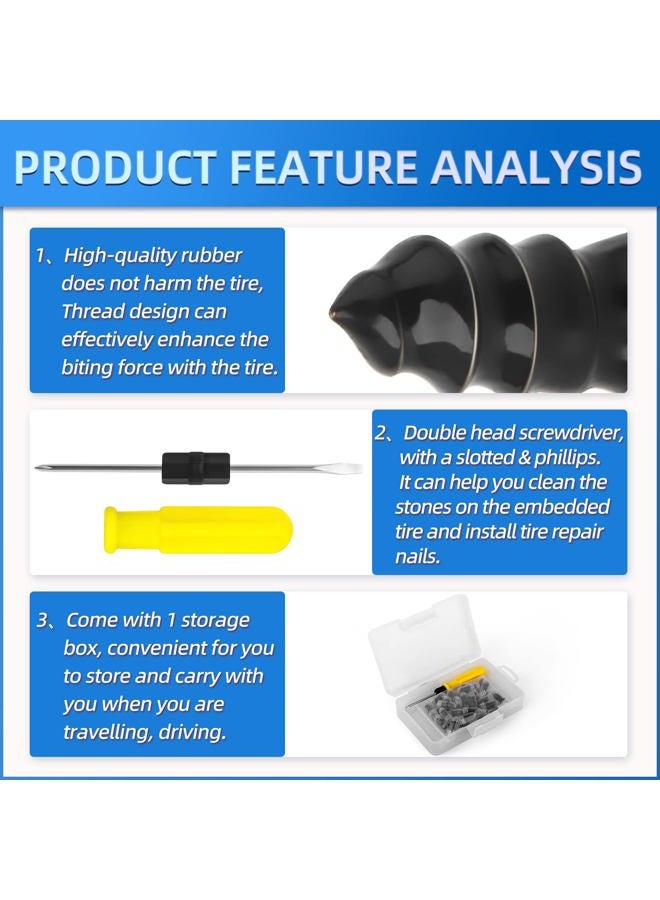 MEANLIN 40PCS Tire Repair Rubber Nail, Vacuum Tire Repair Rubber Screws Black, Fast Tool Self-Service Tire Repair Nail, for Car Motorcycle Fast Tire Repair Tools (40L+Screwdriver) - Image 3