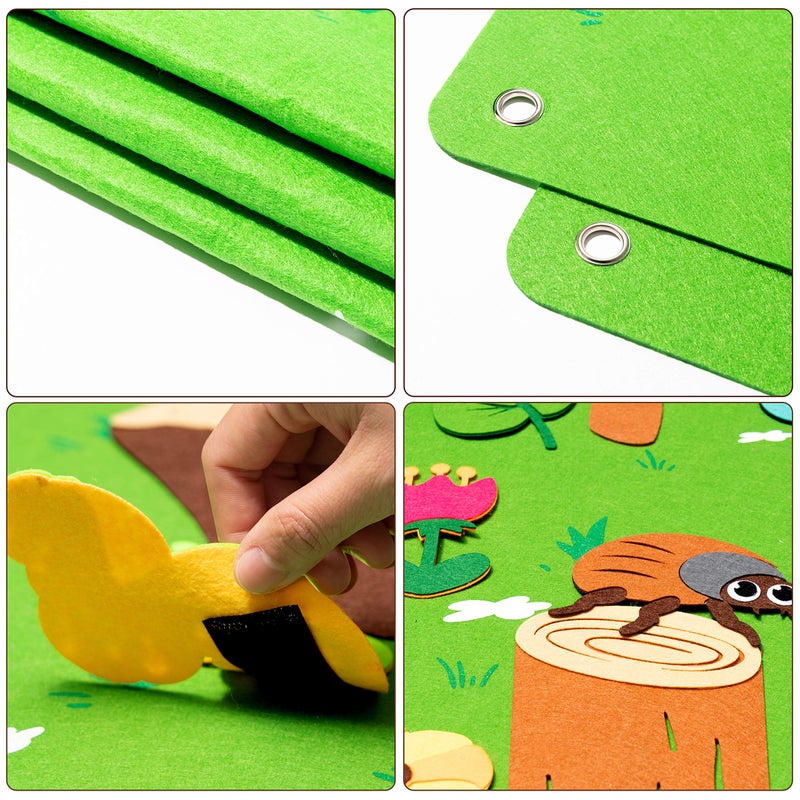 WATINC Insect Teaching Felt Board Story Set 3.5 Ft 45Pcs Preschool Bug Animals Caterpillar Bee Butterfly Dragonfly Storytelling Flannel Early Learning Play Kit Wall Hanging Gift for Toddlers (Green) - Image 3