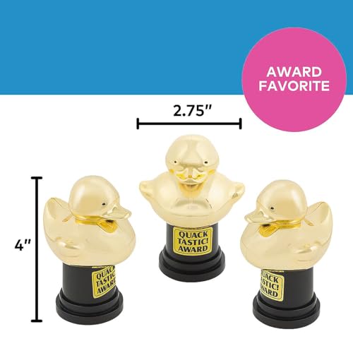 Fun Express Quacktastic Gold Rubber Duck Awards - 12 Plastic Trophies - 2-3/4" x 4" - Rewards and Giveaways - Image 3