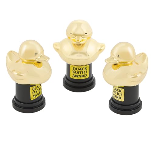 Fun Express Quacktastic Gold Rubber Duck Awards - 12 Plastic Trophies - 2-3/4" x 4" - Rewards and Giveaways - Image 1