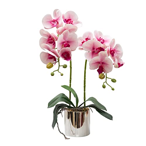 CXGS Artificial Orchid Flowers Light Pink Faux Orchids with Ceramic Vase Vivid Fake Phalaenopsis Flower Arrangement Gorgeous Artificial Plants for Wedding Party Exhibition Center Home Decor - Image 1