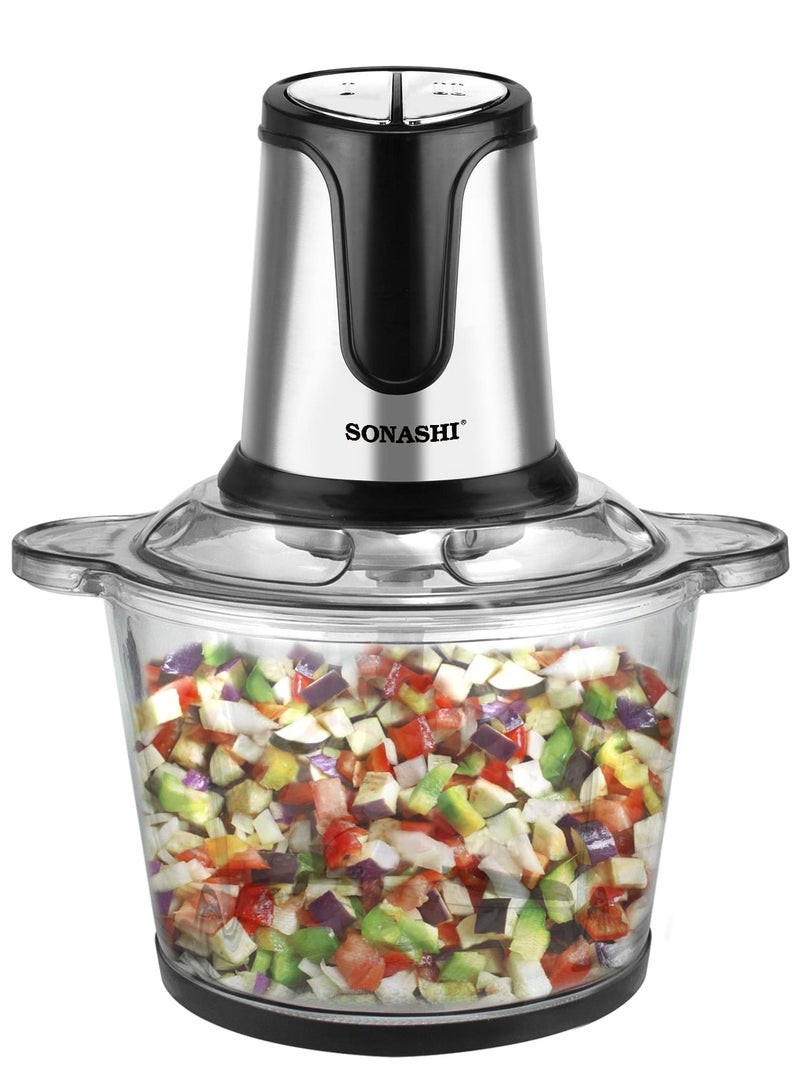 SONASHI Multi-Chopper with Powerful Motor and Max Capacity 3L | Chopper with Mincer Grinder Function & Glass Bowl | Stainless Steel Blade Set for Effective Chopping 3 L 500 W SMC-23G Black/Silver - Image 1
