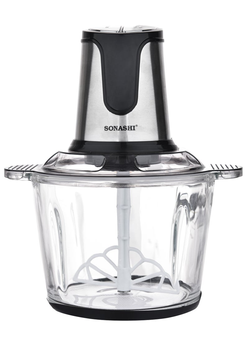 SONASHI Multi-Chopper with Powerful Motor and Max Capacity 3L | Chopper with Mincer Grinder Function & Glass Bowl | Stainless Steel Blade Set for Effective Chopping 3 L 500 W SMC-23G Black/Silver - Image 4