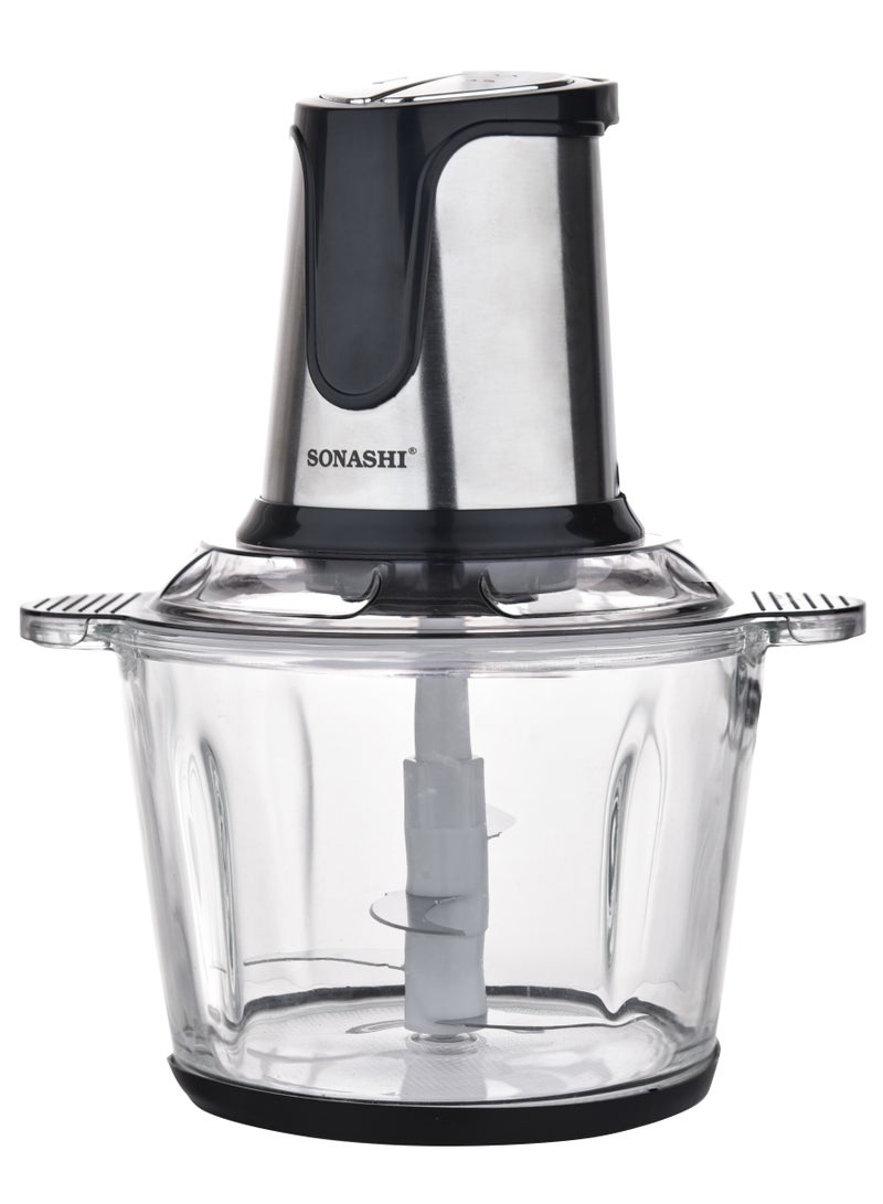 SONASHI Multi-Chopper with Powerful Motor and Max Capacity 3L | Chopper with Mincer Grinder Function & Glass Bowl | Stainless Steel Blade Set for Effective Chopping 3 L 500 W SMC-23G Black/Silver - Image 2
