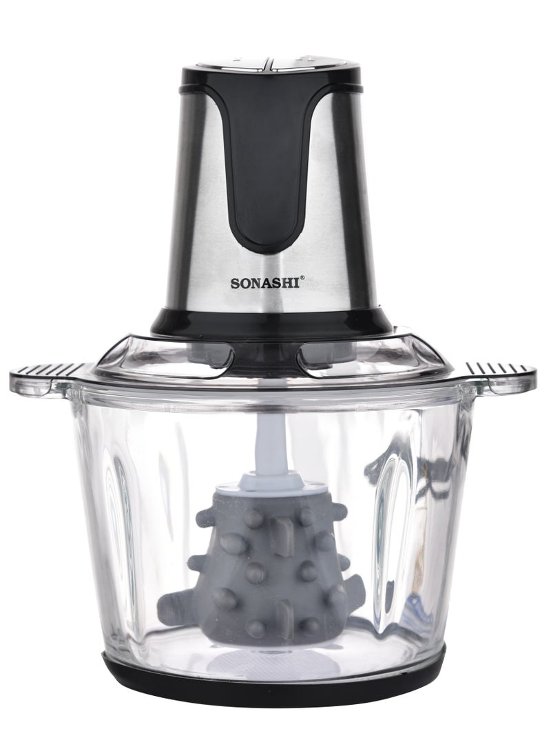 SONASHI Multi-Chopper with Powerful Motor and Max Capacity 3L | Chopper with Mincer Grinder Function & Glass Bowl | Stainless Steel Blade Set for Effective Chopping 3 L 500 W SMC-23G Black/Silver - Image 3