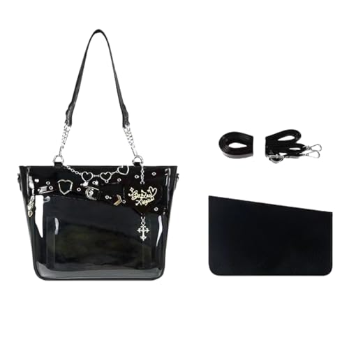 Vobomo Love-Chains Ita Bag Pins Display Single Shoulder Crossbody Bag PU Leather Big Capacity Handbag Chain Clear Purse with Insert (Black) - Image 1