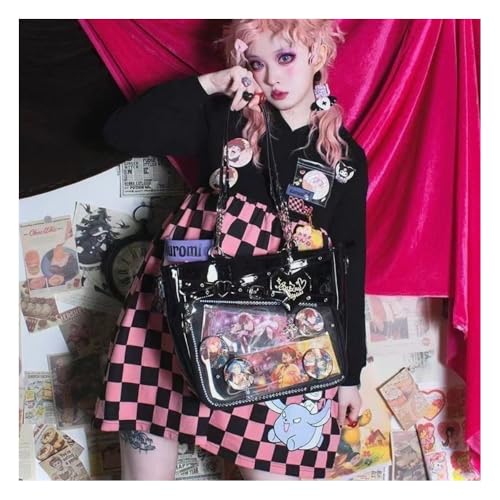 Vobomo Love-Chains Ita Bag Pins Display Single Shoulder Crossbody Bag PU Leather Big Capacity Handbag Chain Clear Purse with Insert (Black) - Image 3