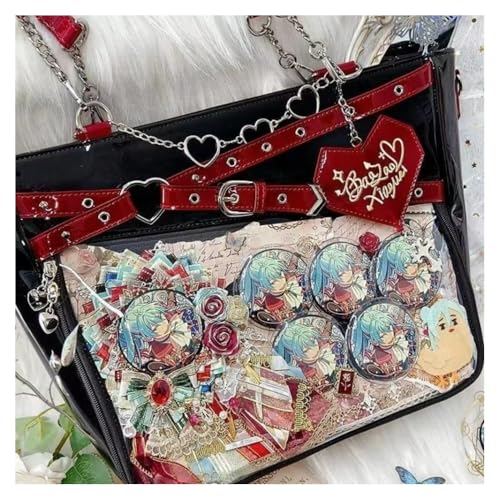 Vobomo Love-Chains Ita Bag Pins Display Single Shoulder Crossbody Bag PU Leather Big Capacity Handbag Chain Clear Purse with Insert (Black) - Image 5