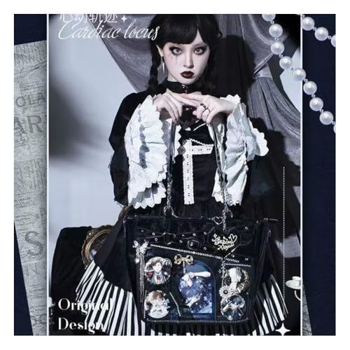 Vobomo Love-Chains Ita Bag Pins Display Single Shoulder Crossbody Bag PU Leather Big Capacity Handbag Chain Clear Purse with Insert (Black) - Image 2