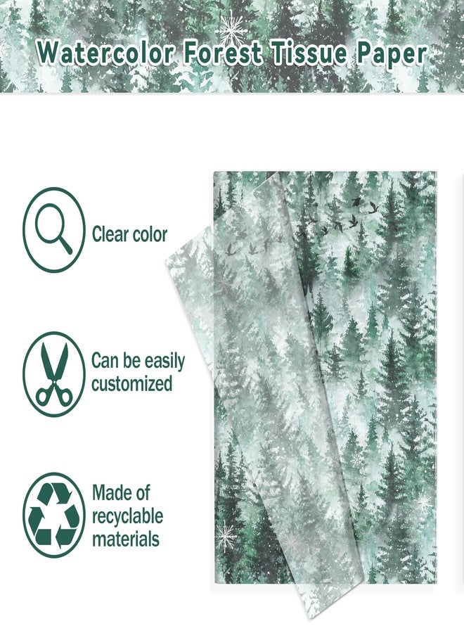 MOZUI 50 Sheets 14x20 Inch Forest Green Tissue Paper, Watercolor Forest Art Tissue with Green Xmas Tree Design, Winter Gift Wrapping Paper for Birthday, Wedding, DIY Craft, Gift Packing, Farmhouse Crafts - Image 2