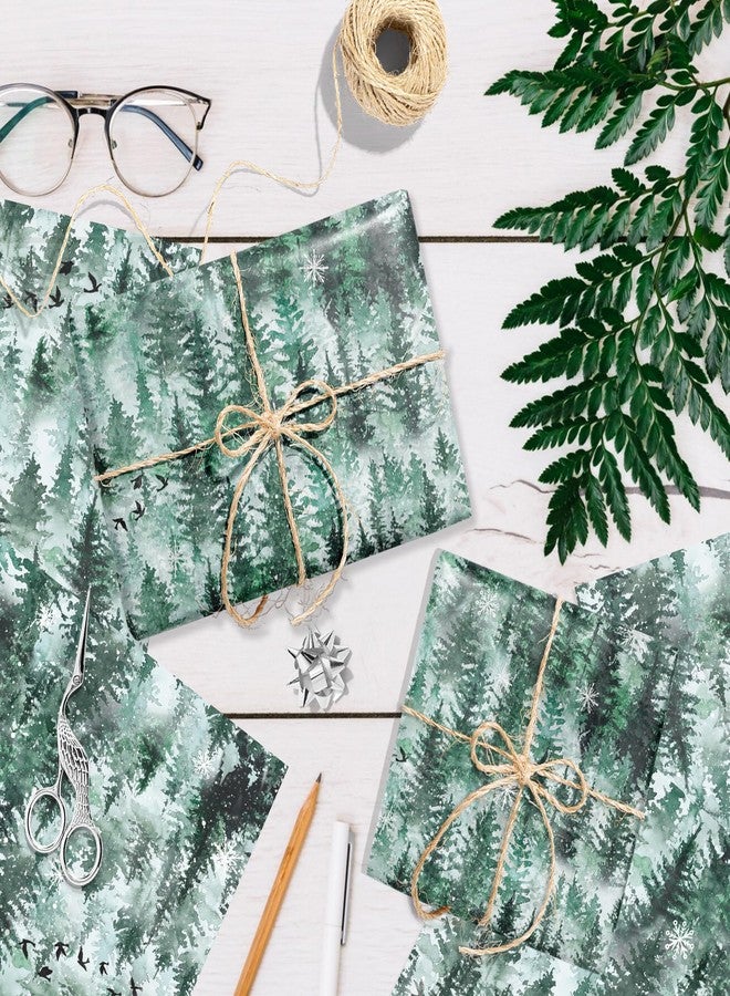 MOZUI 50 Sheets 14x20 Inch Forest Green Tissue Paper, Watercolor Forest Art Tissue with Green Xmas Tree Design, Winter Gift Wrapping Paper for Birthday, Wedding, DIY Craft, Gift Packing, Farmhouse Crafts - Image 4