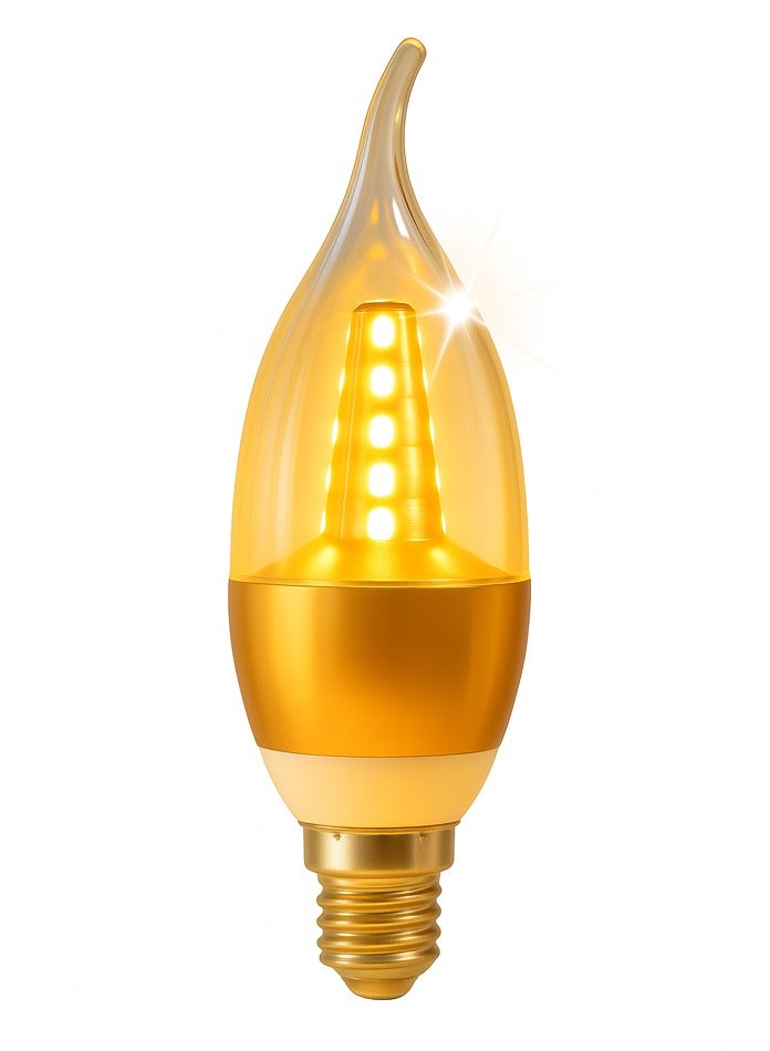 Max D080 LED Candle Flame Bulb 5W E14 Gold | Warm White Decorative Turn-Up Flame Light | 360° Beam | 2KV Surge Protection  - Image 1