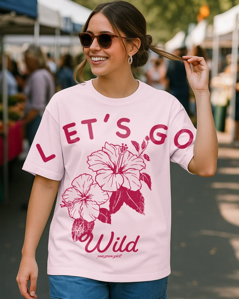 bewakoof Women's Pink Let's Go Wild Graphic Printed Oversized T-shirt