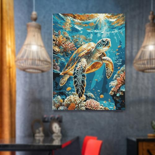 Lovepefe Sea Turtle Diamond Art Painting Kits for Adults Paint with Diamond Kit for Beginners DIY Full Drill Gem Art Home Wall Decor 12 X 16 Inch - Image 2