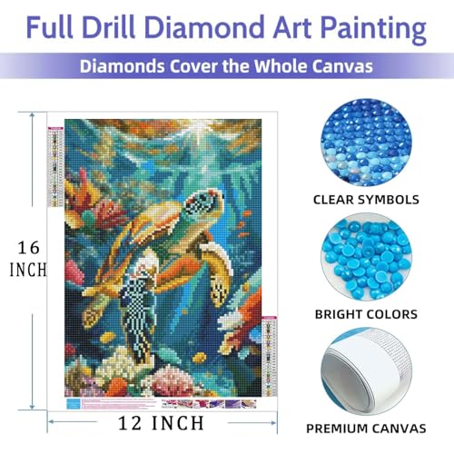 Lovepefe Sea Turtle Diamond Art Painting Kits for Adults Paint with Diamond Kit for Beginners DIY Full Drill Gem Art Home Wall Decor 12 X 16 Inch - Image 5