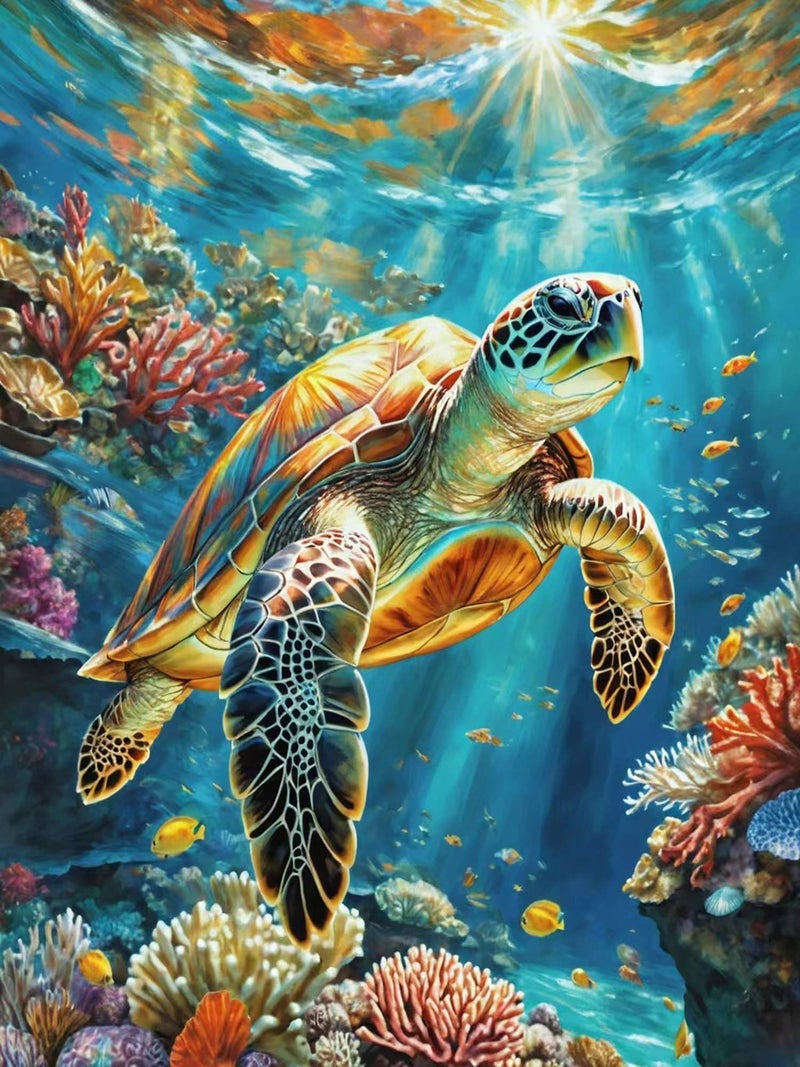 Lovepefe Sea Turtle Diamond Art Painting Kits for Adults Paint with Diamond Kit for Beginners DIY Full Drill Gem Art Home Wall Decor 12 X 16 Inch - Image 1