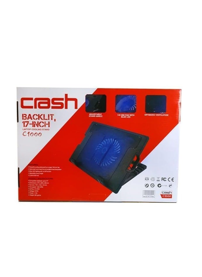 Generic C1000 Laptop Cooling Table - 17 Inch - Heavy Duty, High Performance Fan with 2 USB Ports - Unique Design with LED Lighting - Adjustable Base (Red)  - Image 4