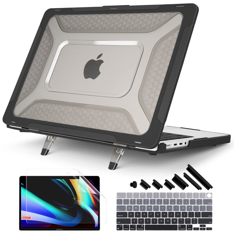 Batianda Extreme Heavy Duty Case for M5 MacBook Pro 14 inch 2025 2024 2023 2021 Release - Anti-Slip Reinforced Fold Stand (Holds 25lbs) Shockproof Honeycomb Exoskeleton Hybrid Armor - Black - Image 1