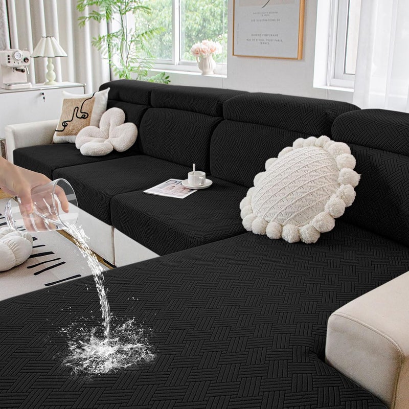 hyha Waterproof Couch Cushion Covers, Stretch Magic Sofa Seat Slipcover, Waterproof Sectional Couch/Sofa Cushion Covers for Pets Washable with Elastic Bottom(2PC, Black) - Image 1