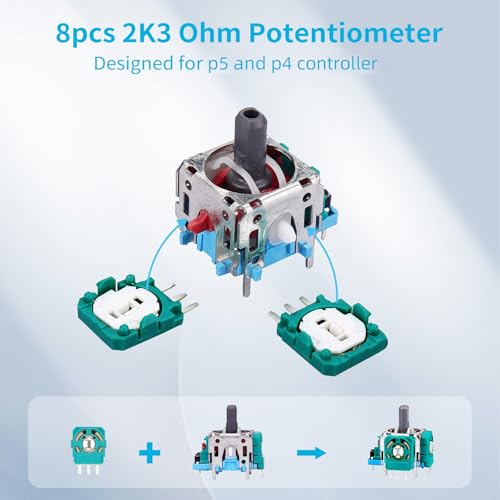 AOLION Joysticks Replacement for PS5 Controller, AOLION 3D Joystick Module Parts, 55 PCS Controller parts with 8 Potentiometer, 2 Joystick, Thumbstick, 10 Protective Ring and More black - Image 4