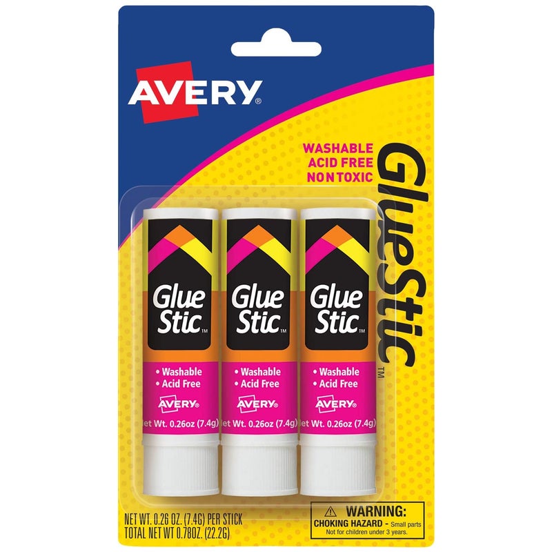 AVERY لاصق أفيري الأبيض، قابل للغسل، غير سام، 0.26 أونصة. لاصق دائم، 3 عبوات (00164) - Image 1