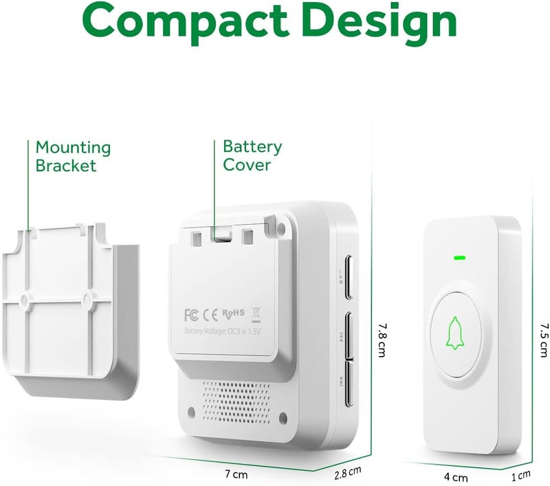 AVANTEK Wireless Door Bell, WA-11 Waterproof Battery Operated Doorbell Chime Operating at 1000 Feet, Portable Door Chime kit with 52 Melodies, 5 Volume Levels, and CD Quality Sound - Image 5