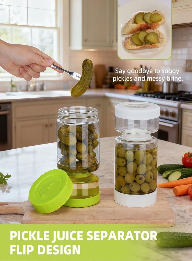 ZENS Pickle Jar with Strainer Flip, Pickle Juice Separator Jar Flip Container from Wet and Dry, Upgraded Airtight Seal for Leakproof, 2 Pack Olive Hourglass Jars with Time Tracker Lid, 37oz - Image 4