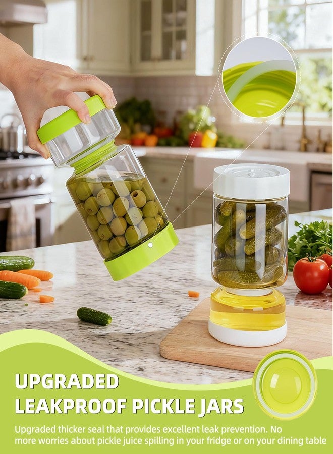 ZENS Pickle Jar with Strainer Flip, Pickle Juice Separator Jar Flip Container from Wet and Dry, Upgraded Airtight Seal for Leakproof, 2 Pack Olive Hourglass Jars with Time Tracker Lid, 37oz - Image 2
