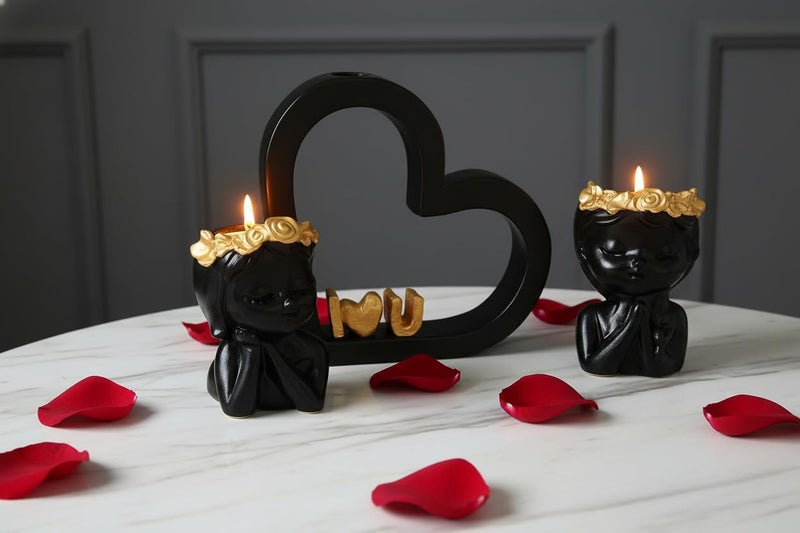 Angel Candle Holder Set of 2 – Black Gold Decor | Real Poured Wax Candle Included | Handmade Table Centerpiece | Housewarming Gift | Home Decor - Image 1