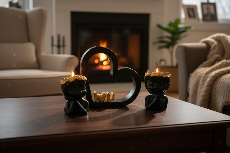 Angel Candle Holder Set of 2 – Black Gold Decor | Real Poured Wax Candle Included | Handmade Table Centerpiece | Housewarming Gift | Home Decor - Image 2