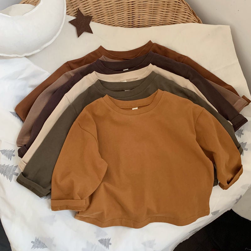 New Khaji Color Korean Style Children's Cotton Long-sleeved T-shirt for Boys and Girls Baby's Skin-friendly Loose Base Shirt Spring and Autumn Top - Image 3